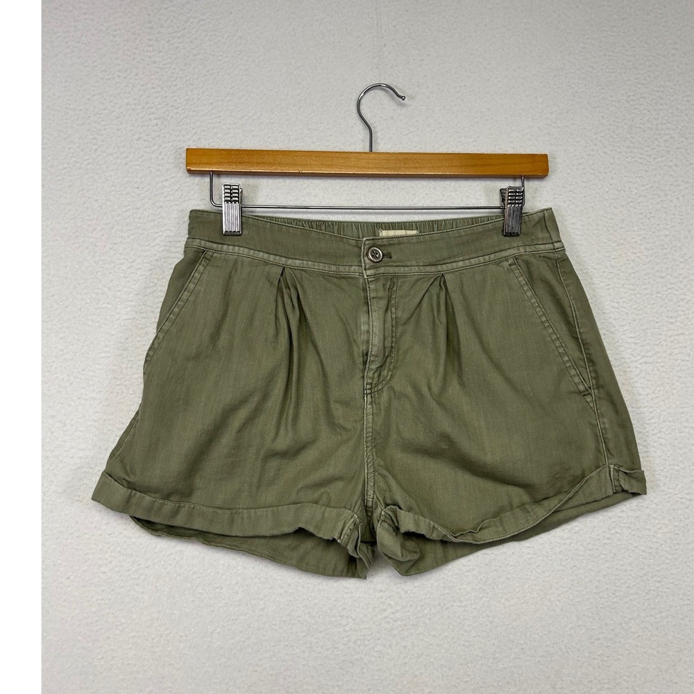 Safari Utility Pilcro Womens 26 Olive Green Pleated Cuffed Cotton Shorts